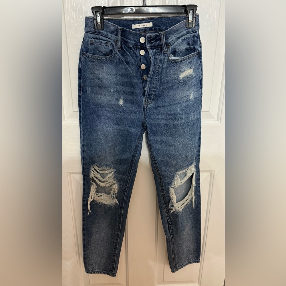Pacsun Distressed Blue Jeans Ultra High Rise Slim